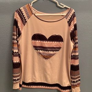 New | Cozy long sleeve shirt | tan, blue, brown and pink